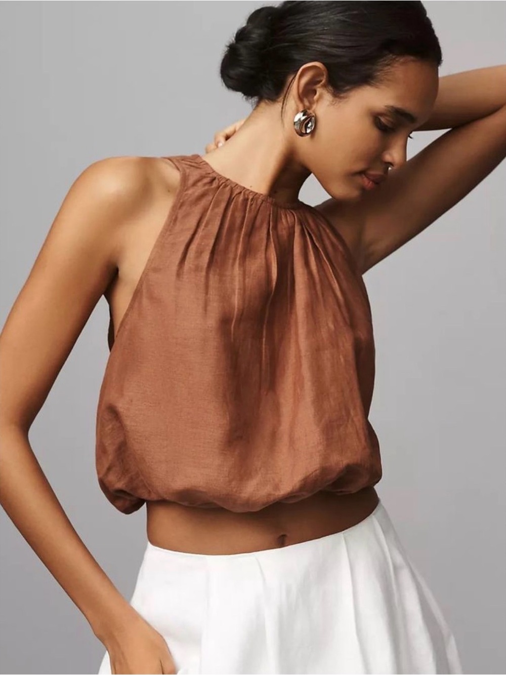 Anthropologie Copper Brown Halter Crop Top